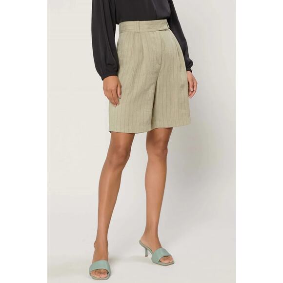 Current Air Anthropologie Pinstripe High Waist Pleated Bermuda Culottes Shorts - Picture 2 of 8